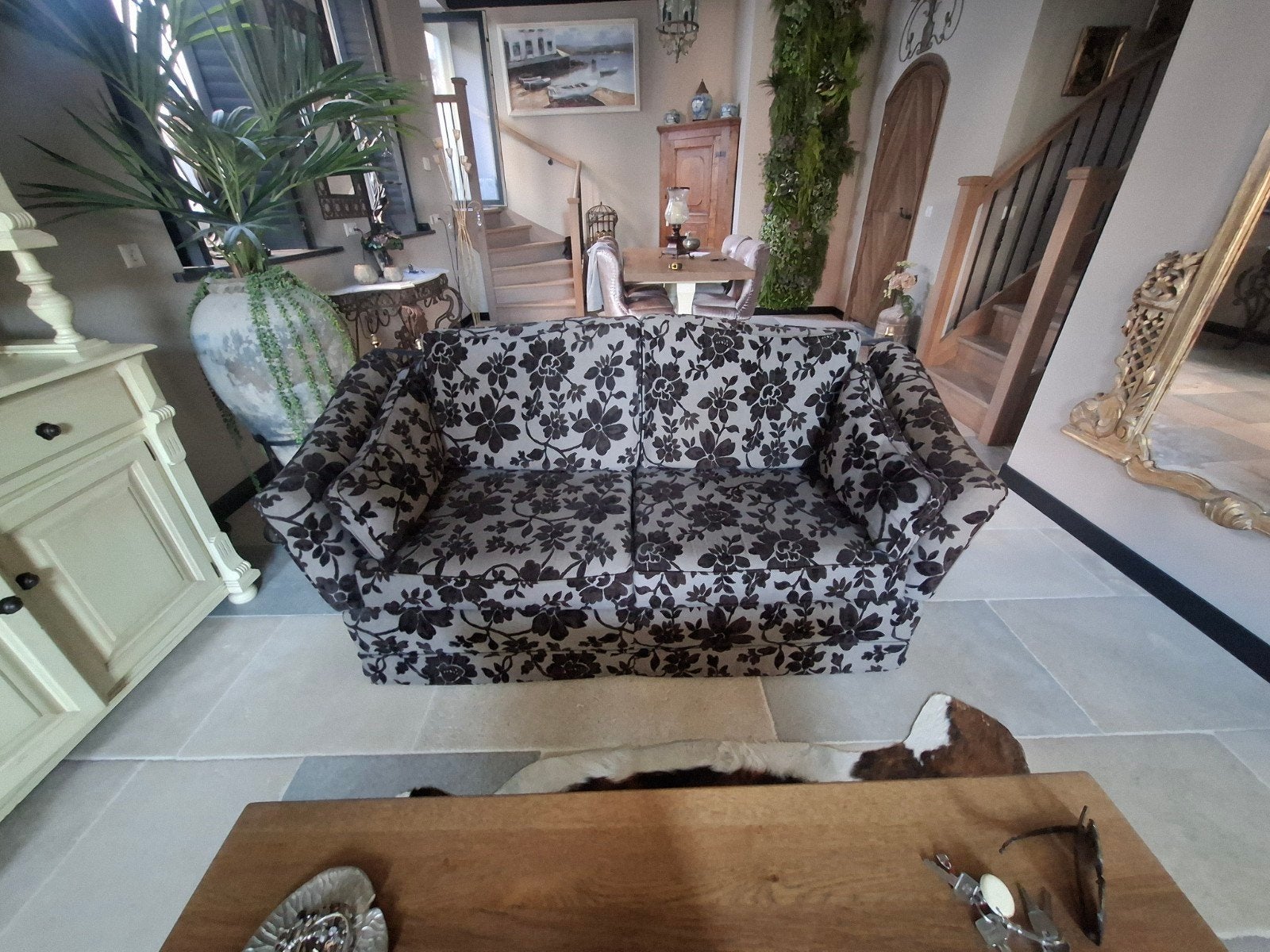 Stoffen kasteelbank met bloemenprint, losse kussens, Ophalen