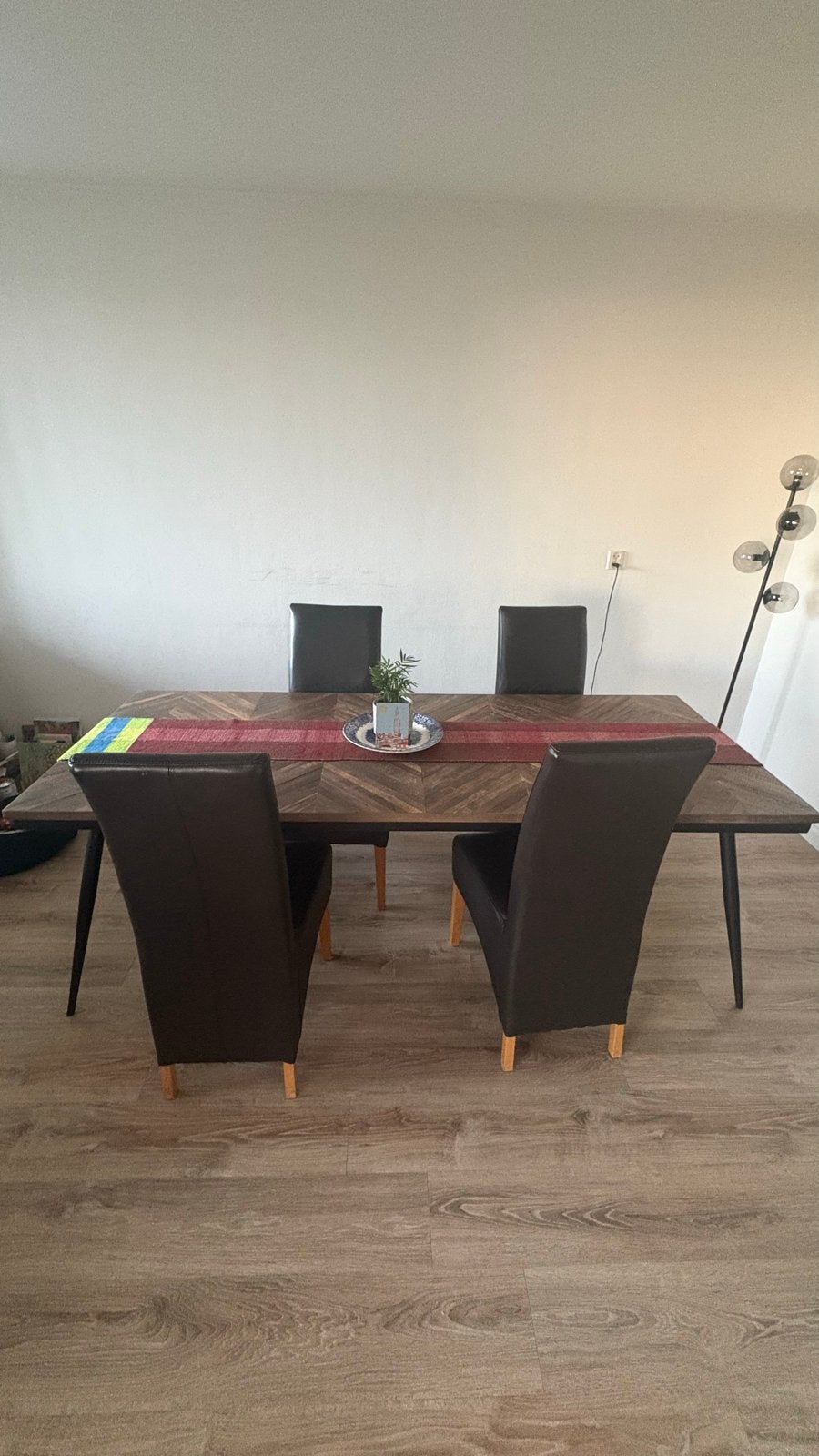 4 Zwarte Lederen Eetkamerstoelen, Ophalen, Gebruikt, Zwart, Leer
