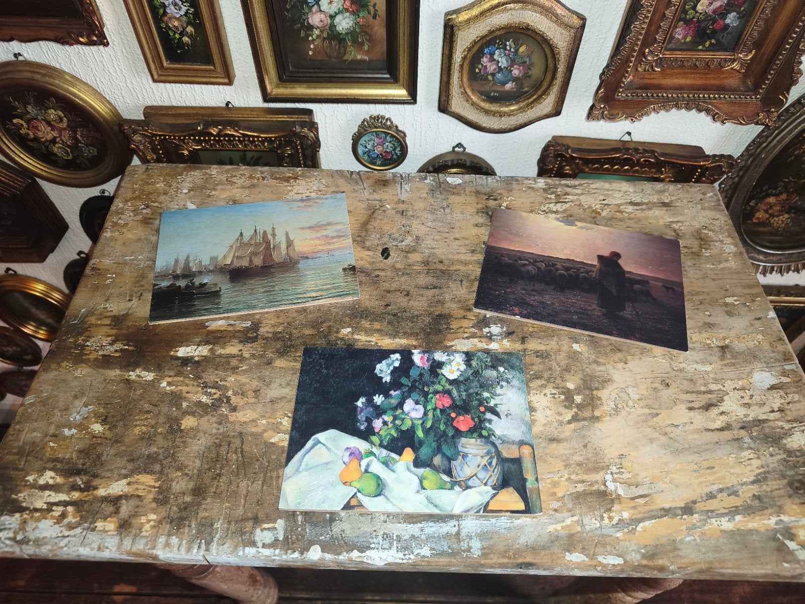 3 gelakte prentjes op hout W44 / W45 / W46 *schapenweide*, Antiek en Kunst, Curiosa en Brocante, Ophalen of Verzenden