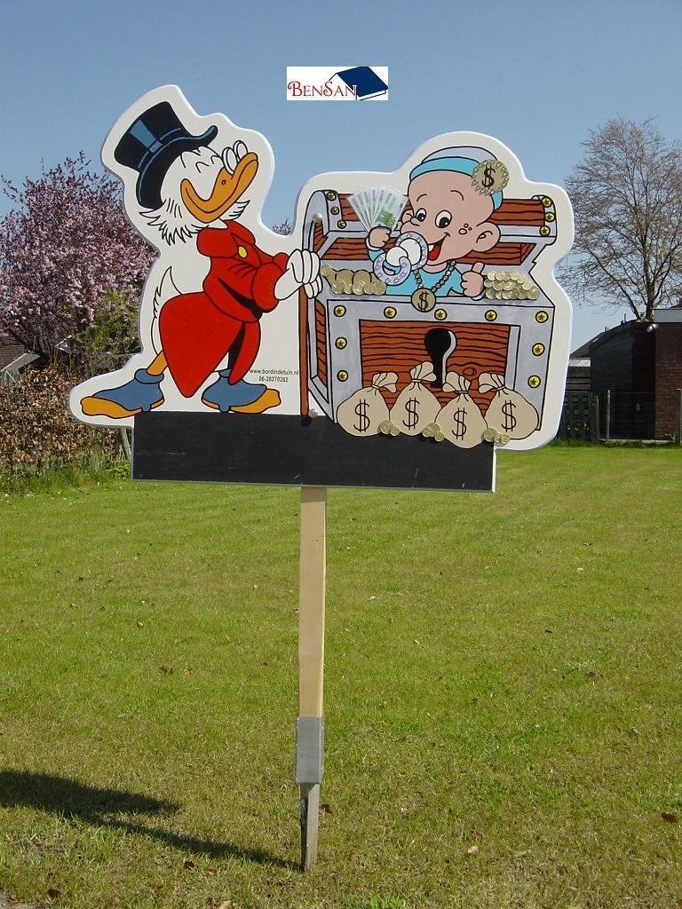 geboortebord Disney Dagobert Duck huren bensan enter, Hobby en Vrije tijd, Ophalen, Zo goed als nieuw, Geboorte of Huwelijk