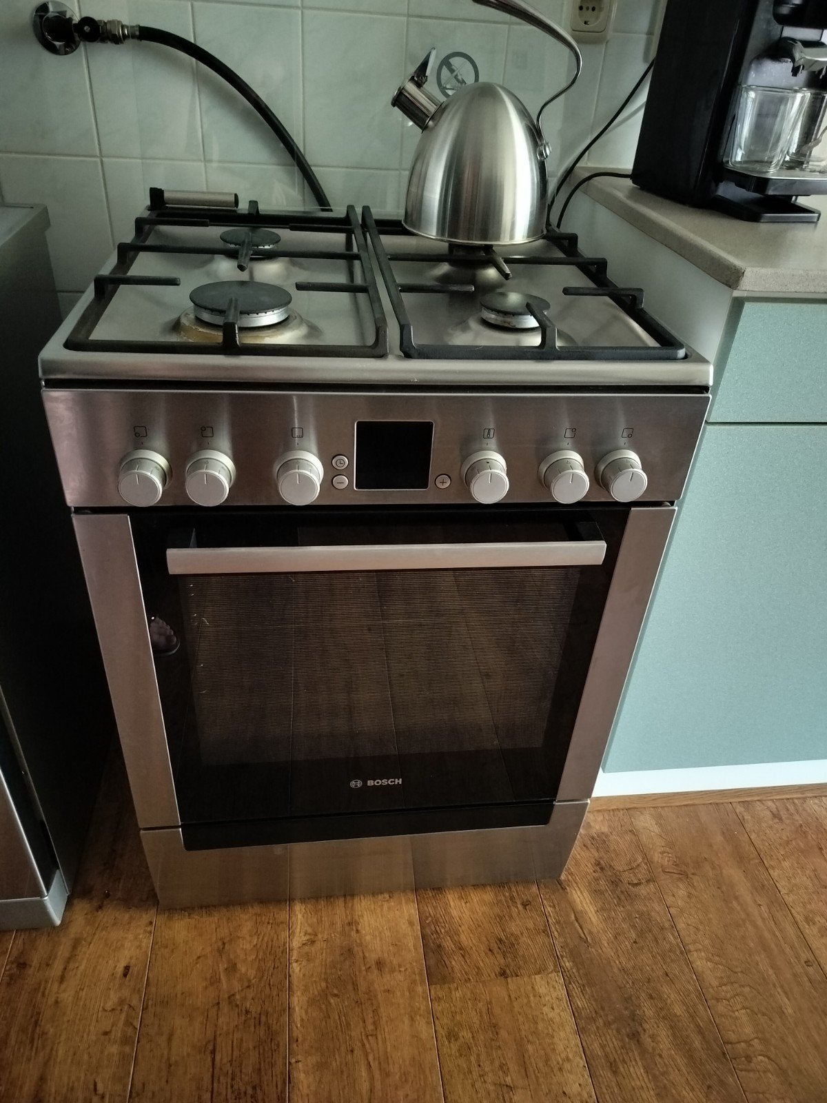 RVS gasfornuis met heteluchtoven Bosch, Ophalen, Gebruikt, 60 cm of meer, 4 kookzones