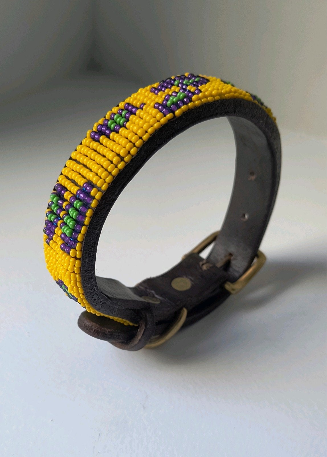 Handgemaakte leren hondenhalsband met kralen – Small, Ophalen of Verzenden, Handgemaakt, Nieuw