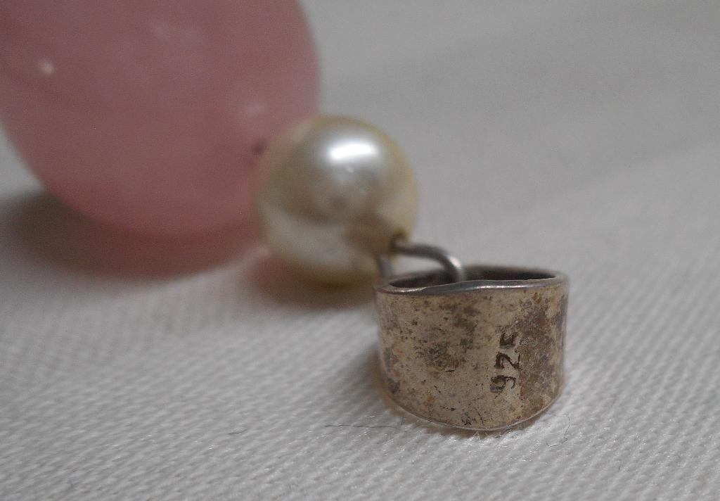 Rozenkwarts hanger met zilveren hangoog nr.1717, Verzenden, Zo goed als nieuw, Roze, Zilver