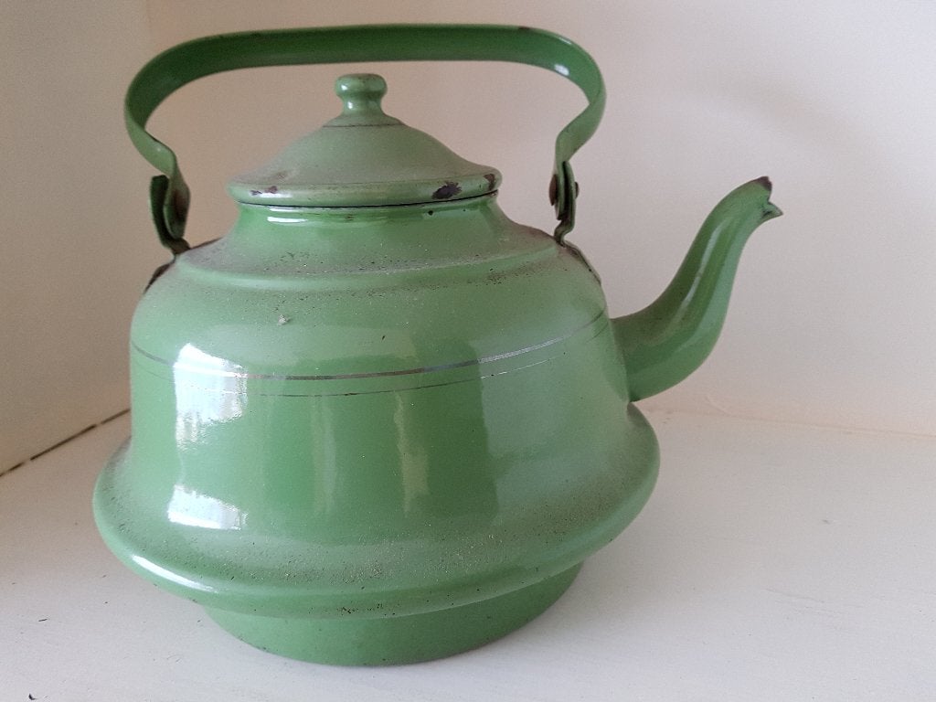 emaille waterketel lichtgroen, Antiek en Kunst, Ophalen of Verzenden