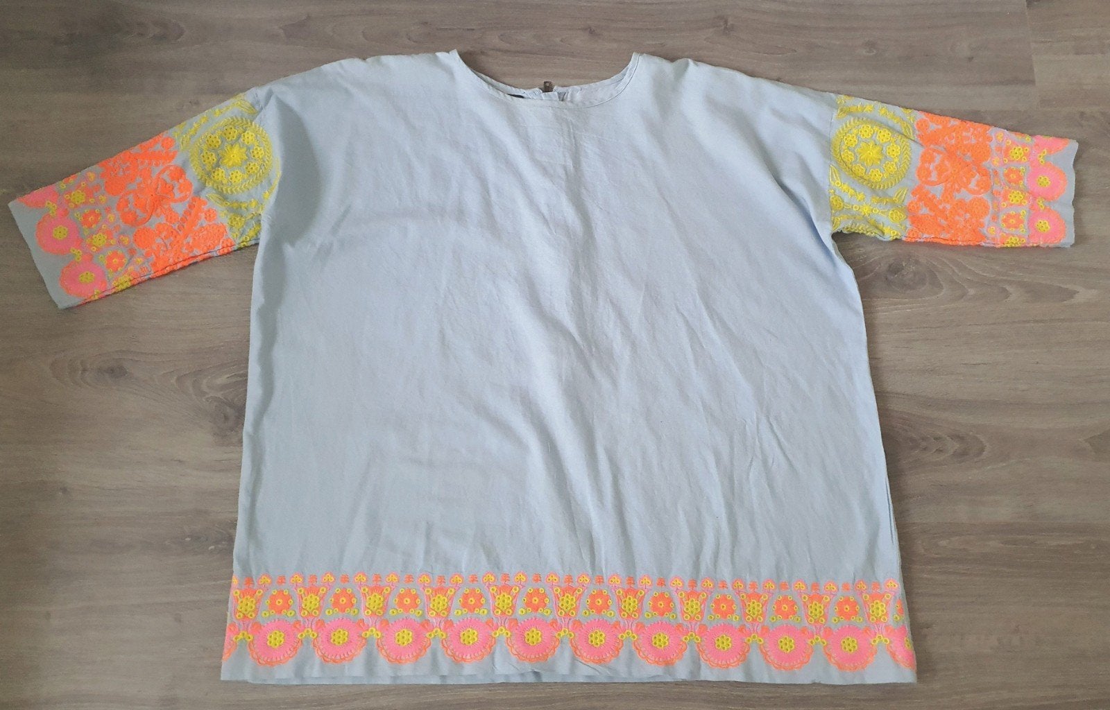 blauw Geborduurde Katoenen Tuniek Maat 18, Kleding | Dames, Blauw, Maat 46/48 (XL) of groter, Ophalen of Verzenden, Zo goed als nieuw