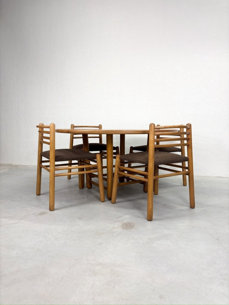 Vintage Eetkamerset van Beukenhout Jaren 70, Huis en Inrichting, Ophalen, Zo goed als nieuw, Vintage, Mid-century, Scandinavisch, Dutch design