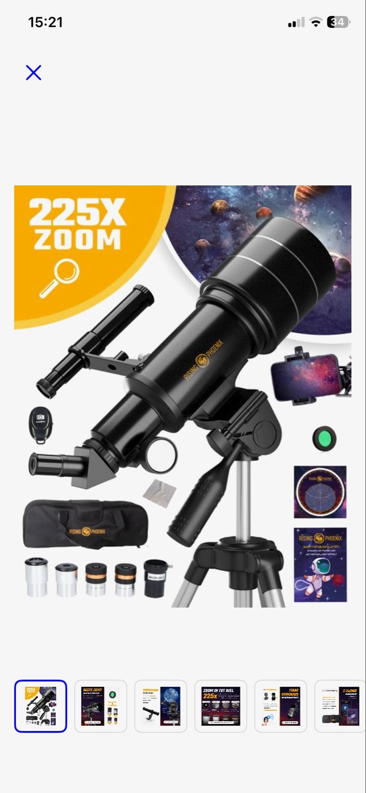 Telescoop 225x Zoom met Statief en Smartphonehouder, Audio, Tv en Foto, Optische apparatuur | Telescopen, Lenzentelescoop (refractor)