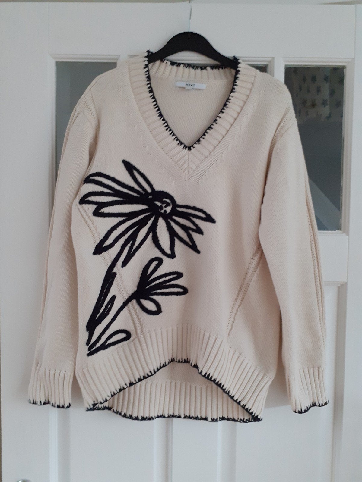 NEXT oversized V hals trui van 100 % katoen maat S, Wit, Ophalen of Verzenden, Zo goed als nieuw, Maat 36 (S)