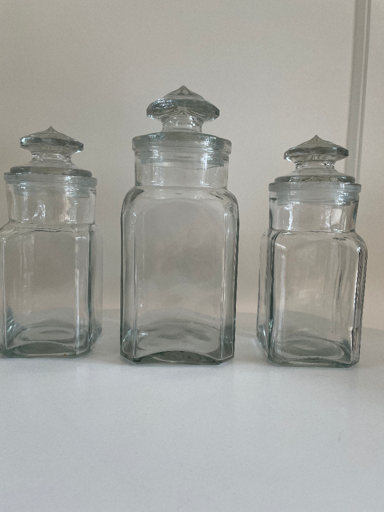 Vintage 3 glazen stolpflessen, Antiek en Kunst, Ophalen