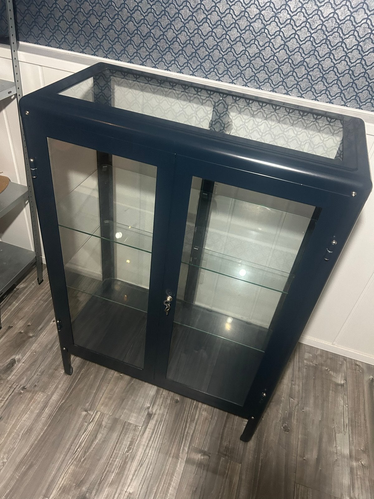 2x IKEA Fabrikör vitrinekast, oud blauw, glas, 80x40x113cm, Ophalen, Gebruikt, 100 tot 150 cm, 50 tot 100 cm