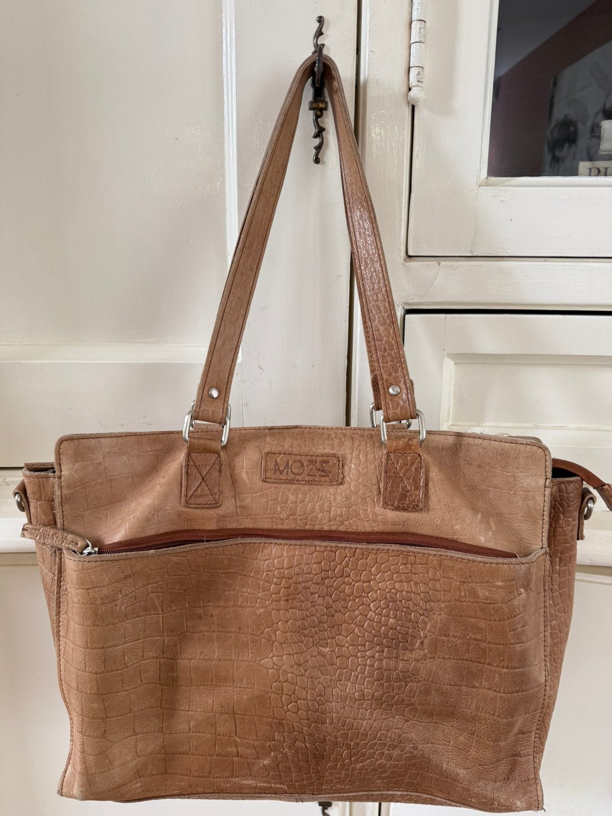 Mozz leren luiertas met verschoonmatje croco camel, Ophalen of Verzenden, Zo goed als nieuw