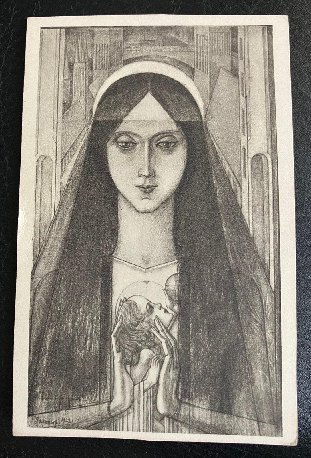 Ansichtkaart H. Maagd van kunstenaar Jan Toorop 1922, Ophalen of Verzenden, 1920 tot 1940, Ongelopen, Cultuur en Media