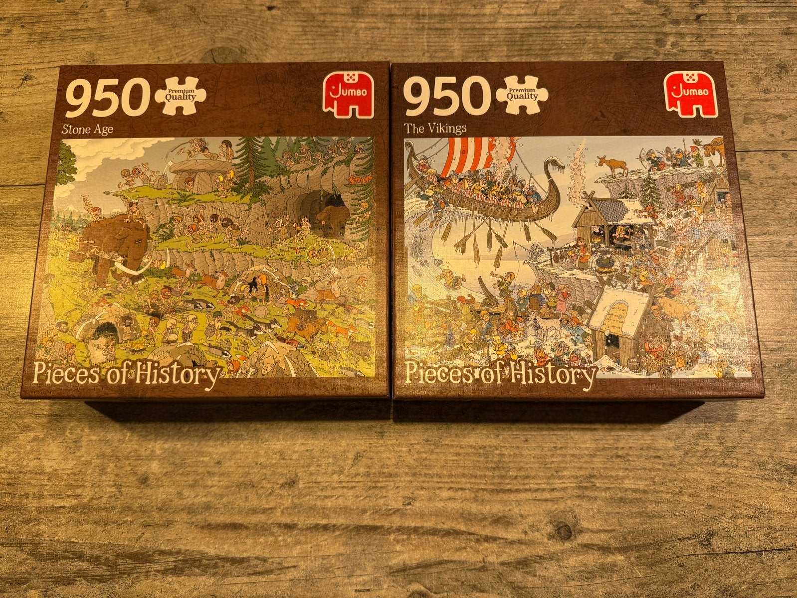 Jumbo Pieces of History Puzzels: Stone Age & The Vikings, Hobby en Vrije tijd, Ophalen of Verzenden, 500 t/m 1500 stukjes, Zo goed als nieuw