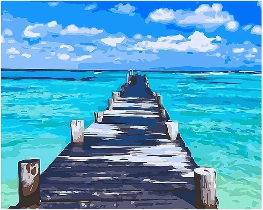 Schilderen op nummer pier/ vlonder aan een zee NIEUW, Ophalen of Verzenden, Nieuw, Schilderen op nummer