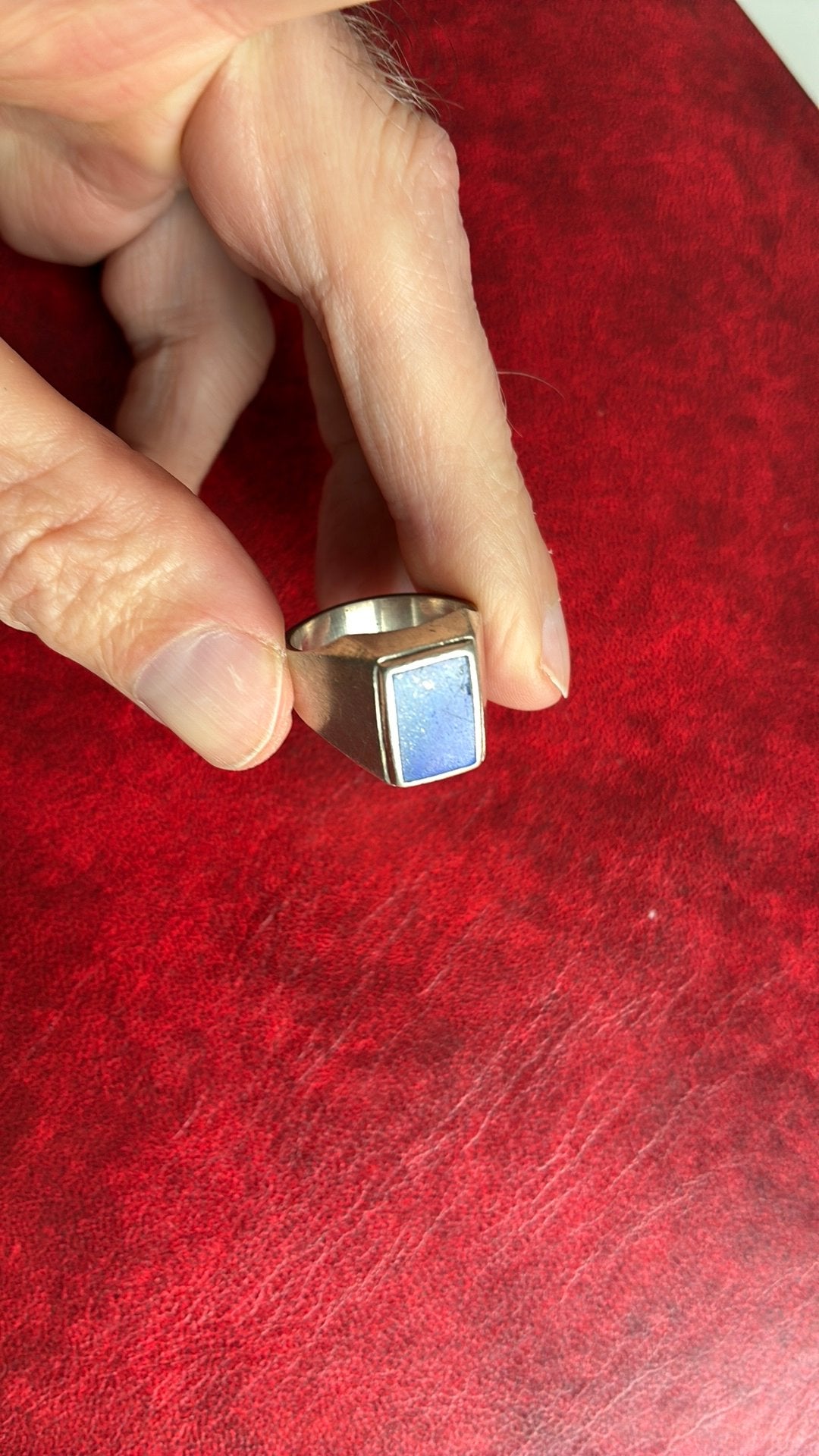 925 Sterling zilver ring 19,5 mm blauwe steen, Gebruikt, 19 tot 20, Heer, Ophalen of Verzenden