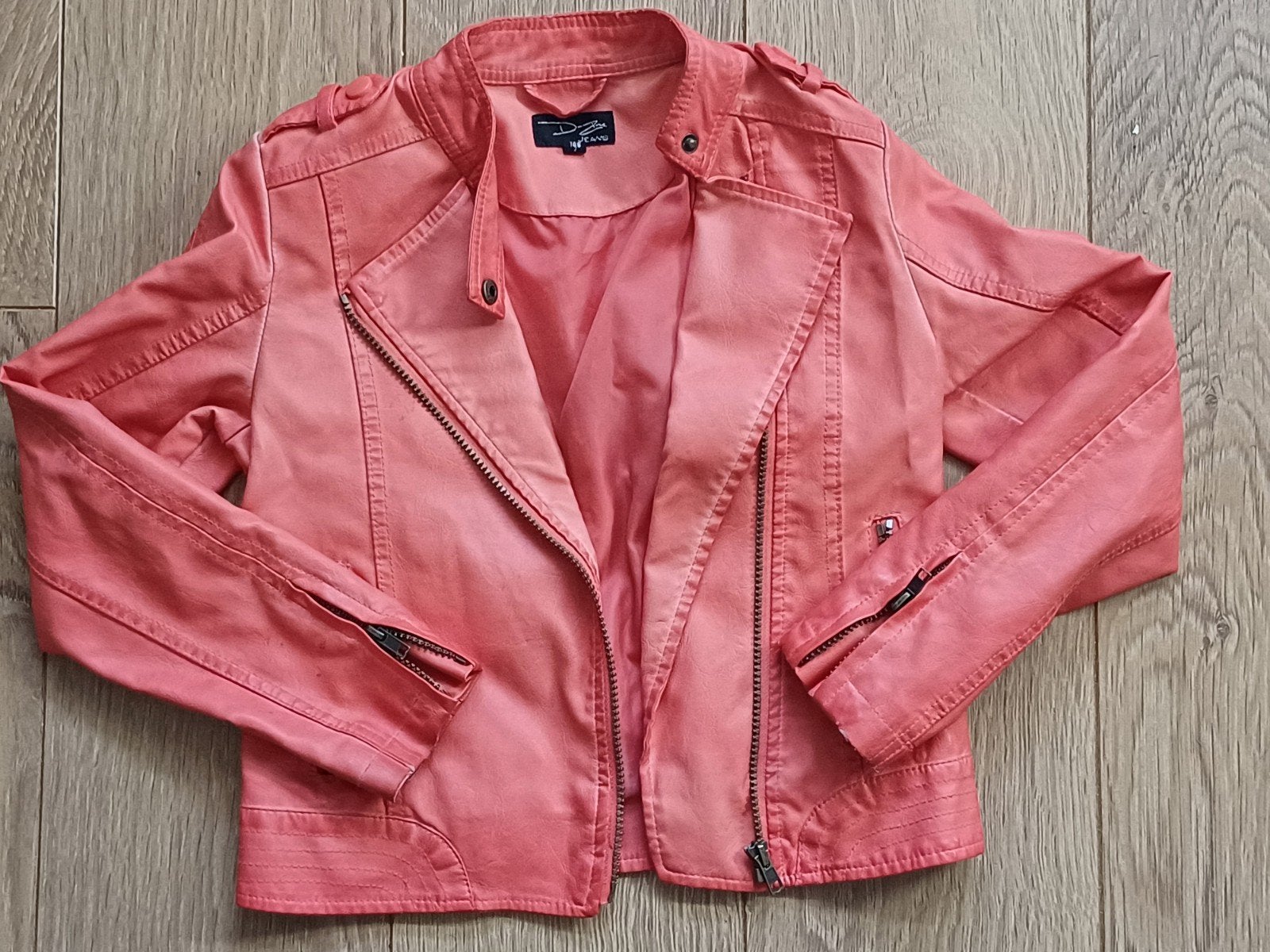 bikerjack 134 140 oranje koraal, tussenjas meisje, Ophalen of Verzenden, Gebruikt, Meisje, Jas