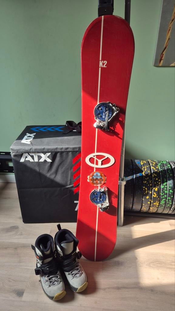 K2 Snowboard met klikbindingen en schoenen maat 26, Sport en Fitness, Snowboarden, Ophalen, Gebruikt, Board