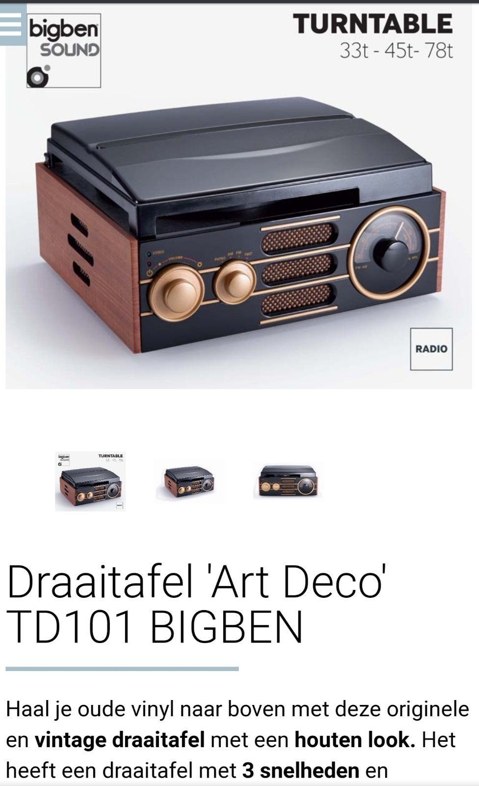 Draaitafel BigBen goud zwart, Audio, Tv en Foto, Platenspelers, Overige merken, Ophalen of Verzenden, Zo goed als nieuw, USB-aansluiting