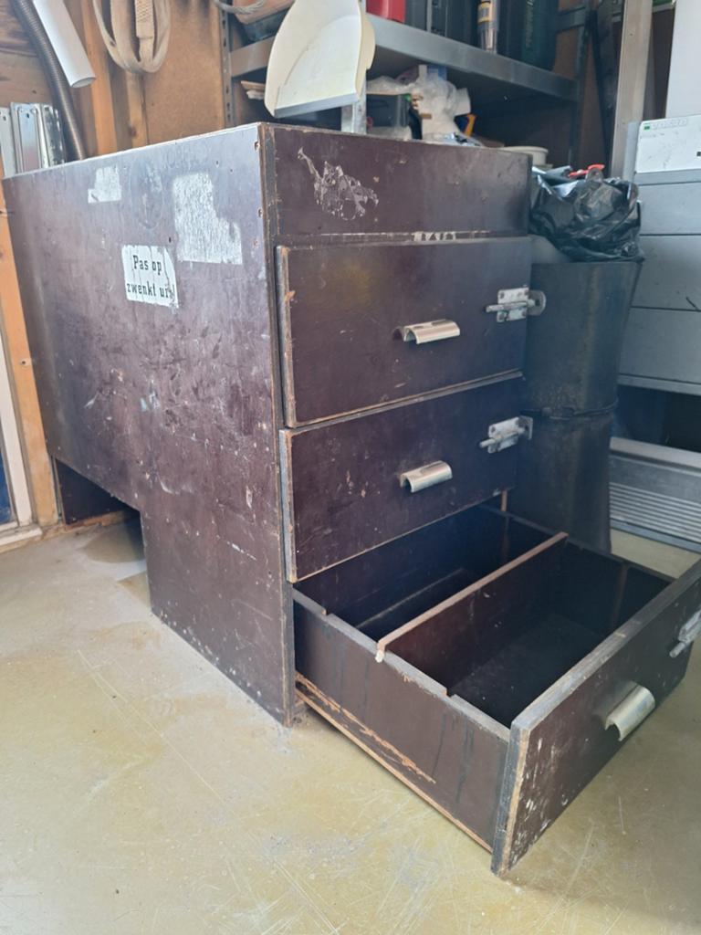 Stevige houten ladekast voor bedrijfswagen of werkplaats, Ophalen, Gebruikt, 100 tot 150 cm, 50 tot 100 cm