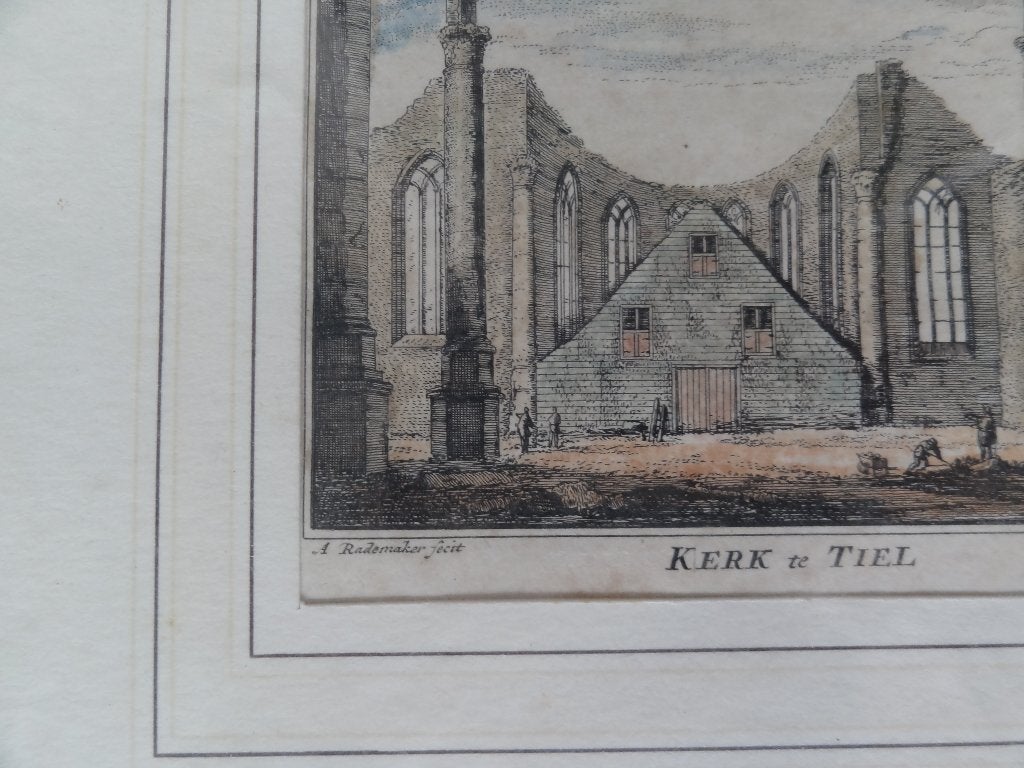 ets kleur kerk te Tiel ingekleurd, A. Rademaker, 18e eeuw, Antiek en Kunst, Ets, Architectuur, Ophalen of Verzenden, Origineel