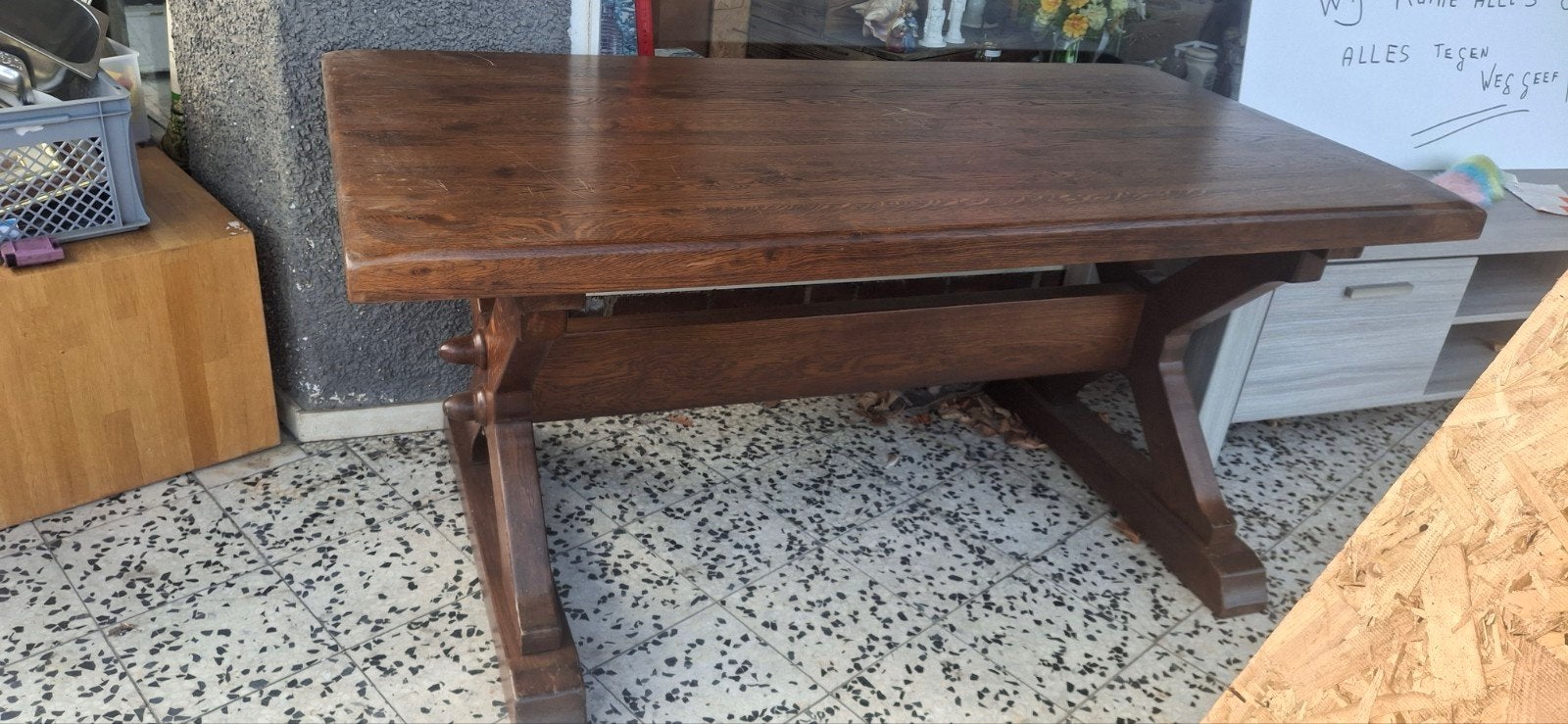 Robuuste kloostertafel van eikenhout - 160x83x74 cm, Huis en Inrichting, Ophalen, Gebruikt, 50 tot 100 cm, 150 tot 200 cm