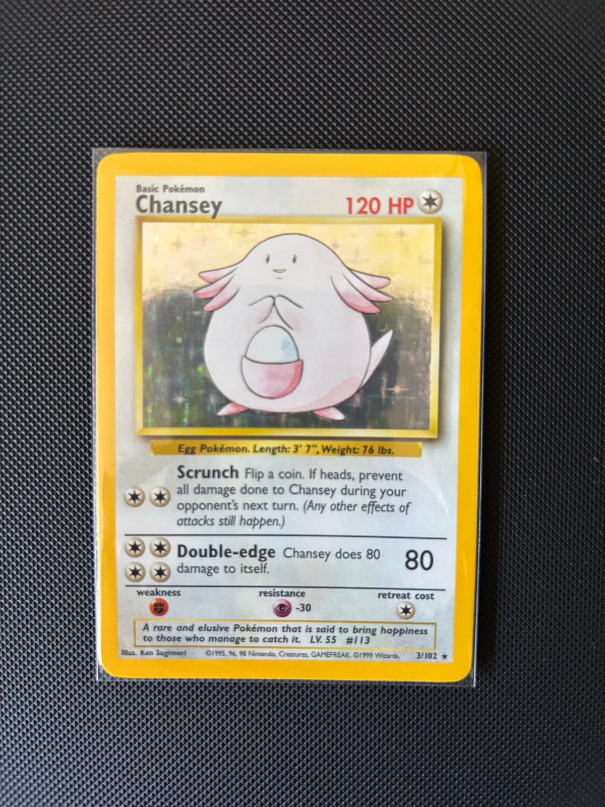 Chansey 3/102 Holo Base Set, Ophalen of Verzenden, Zo goed als nieuw, Losse kaart, Foil