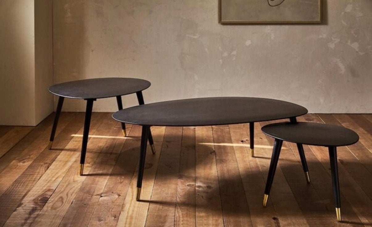 Zara Home Mango Houten Zwarte Salontafel Set, Ophalen, 50 tot 100 cm, Zo goed als nieuw, Ovaal