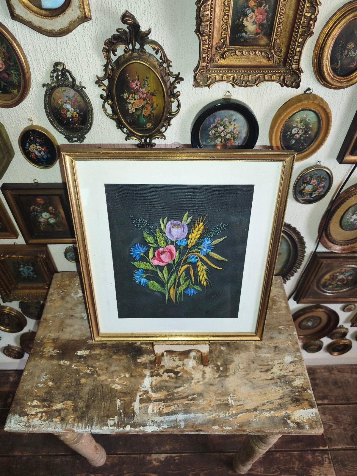 Olieverf schilderijtje olieverfschilderijtje bloemen, Antiek en Kunst, Ophalen of Verzenden