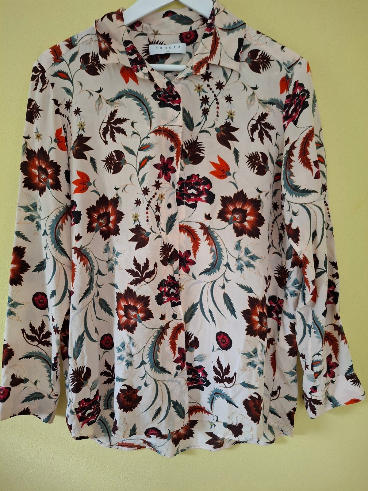 Sandro 100% zijde blouse met bloemenprint, maat 3 = maat M, Maat 38/40 (M), Meerkleurig, Sandro, Ophalen of Verzenden