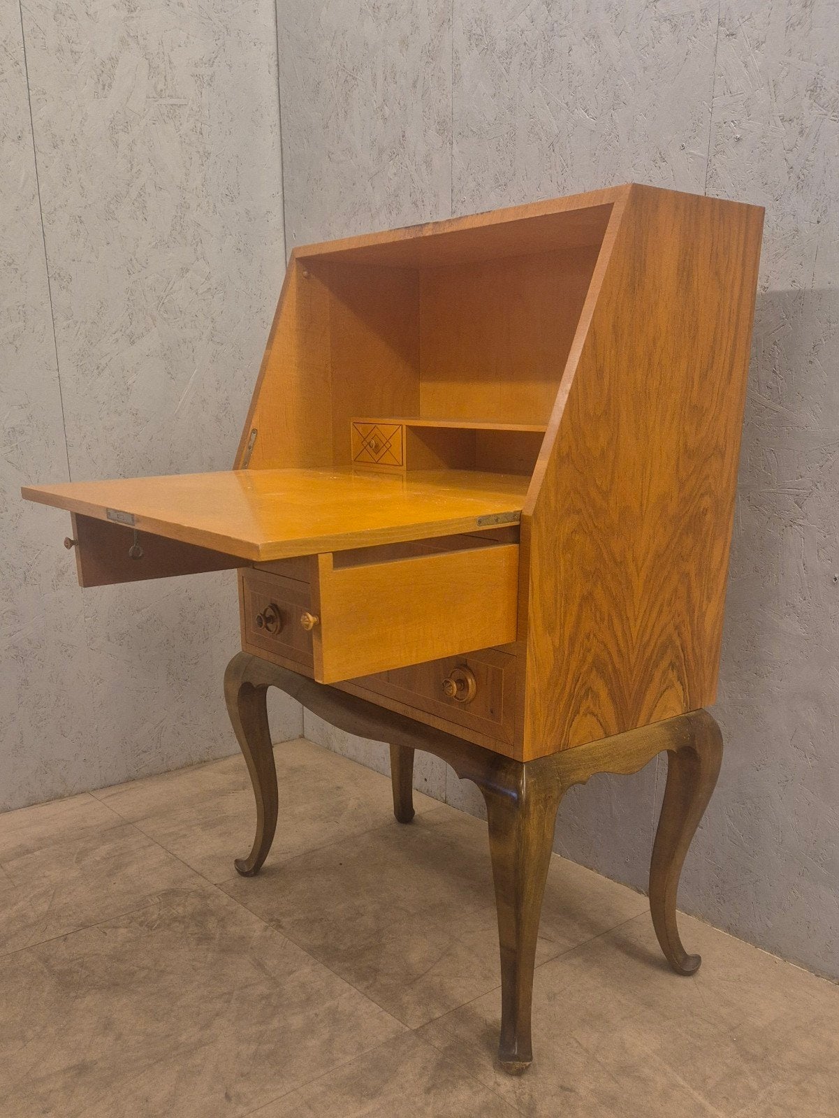 Vintage wortelnoten secretaire klepbureau ca. 1930, Ophalen, N.v.t, N.v.t, N.v.t