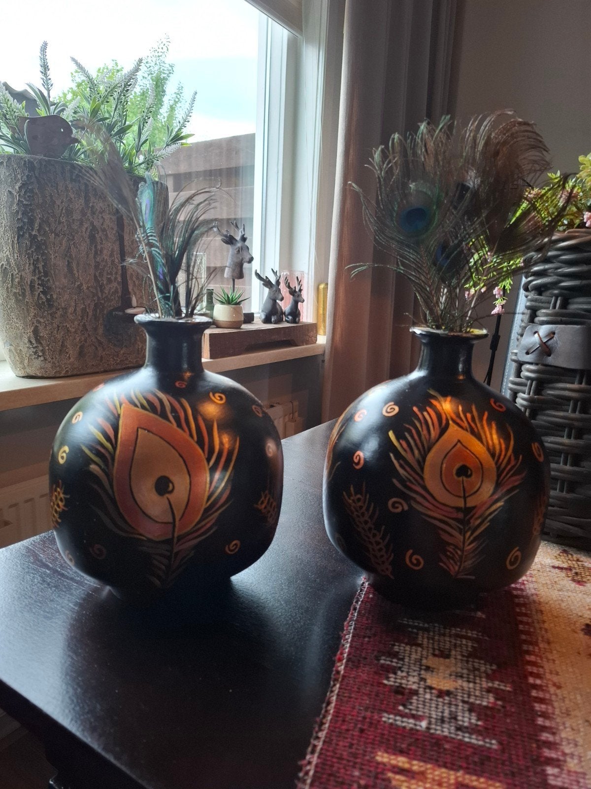 mooie handbeschilderde vazen 2 stuks 23cm hoog, Ophalen of Verzenden, Goud, 23 cm
