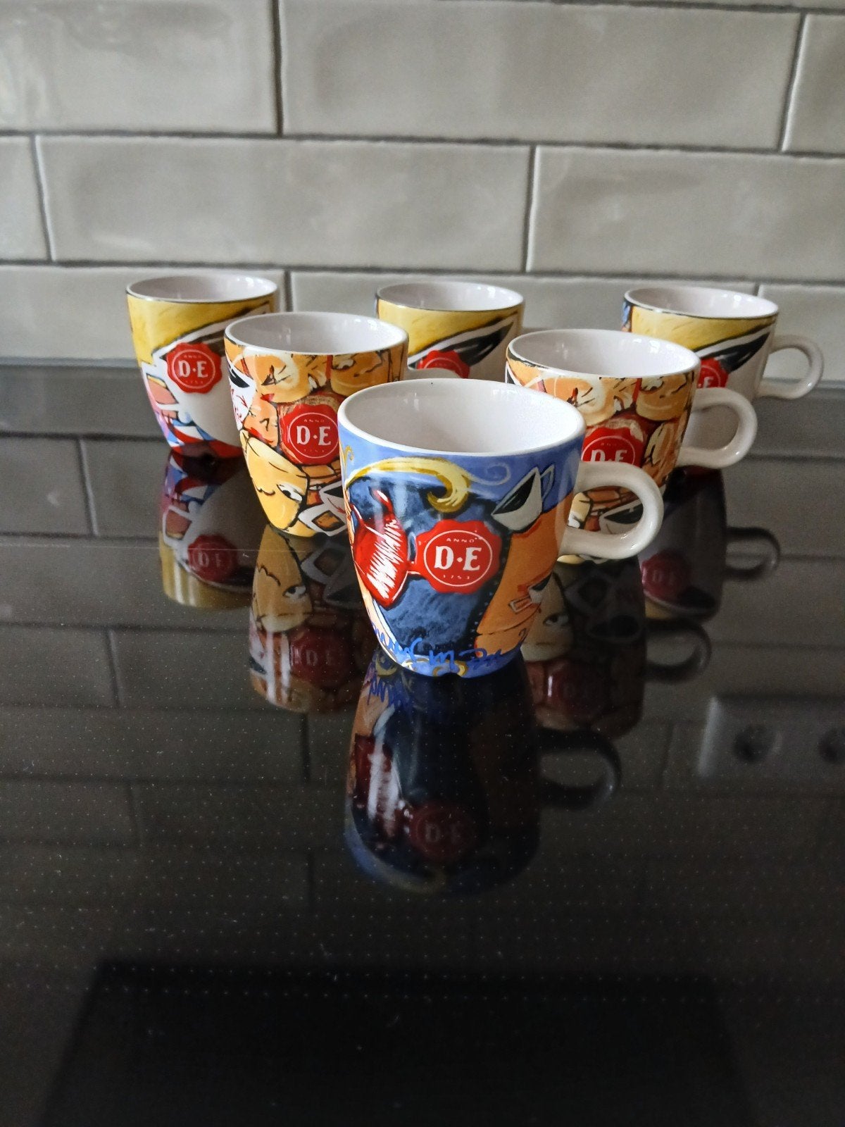 Douwe Egberts Selwyn Senatori koffiekopjes, totaal 6 stuks, Huis en Inrichting, Ophalen of Verzenden, Glas, Overige stijlen, Kop(pen) en/of Schotel(s)