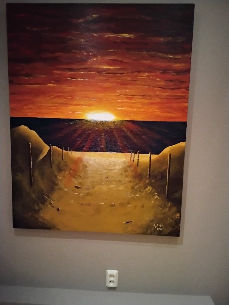 Schilderij ( ondergaande zon), Antiek en Kunst, Ophalen, Overige stijlen, Doek, Handgeschilderd