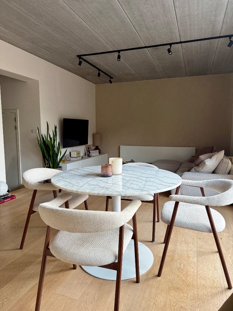 Ronde marmeren eettafel Ø110 cm, Huis en Inrichting, Ophalen, Rond, Zo goed als nieuw, 100 tot 150 cm