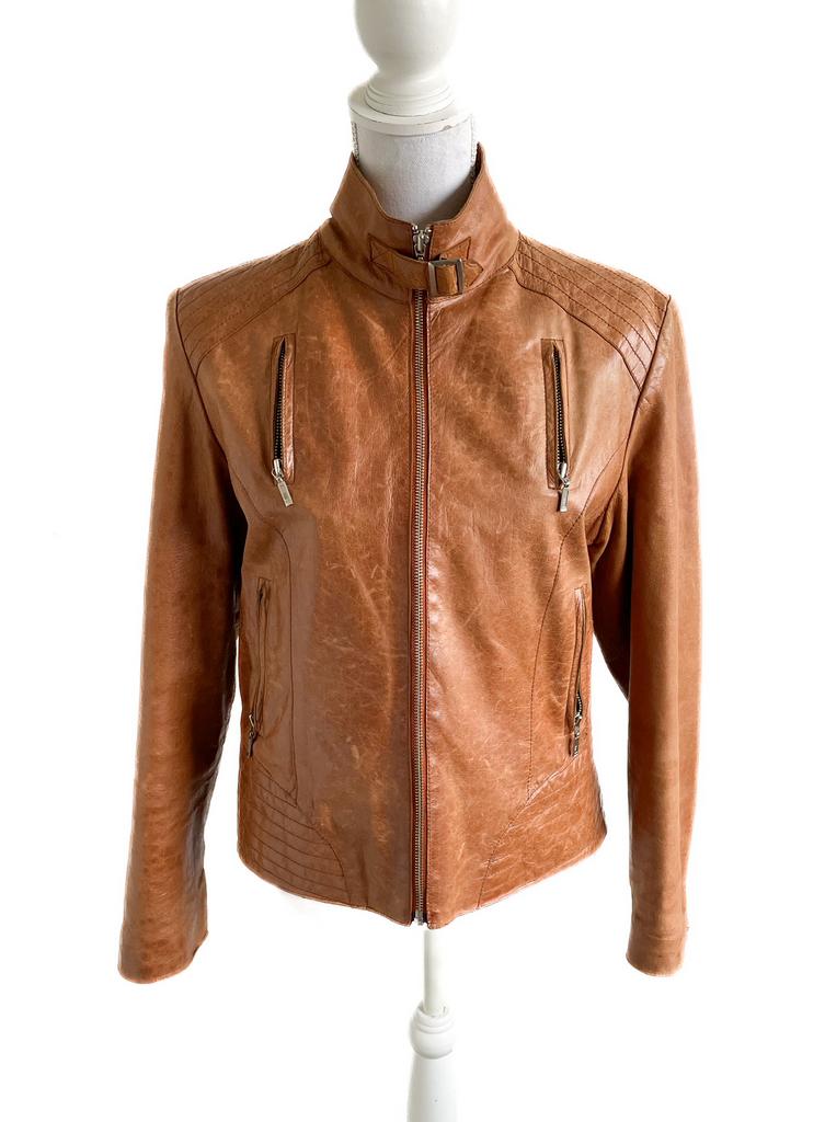 Mooi leren jasje van EMAC 38, Kleding | Dames, Jasjes, Kostuums en Pakken, Zo goed als nieuw, Jasje, Maat 38/40 (M), Bruin, Ophalen of Verzenden
