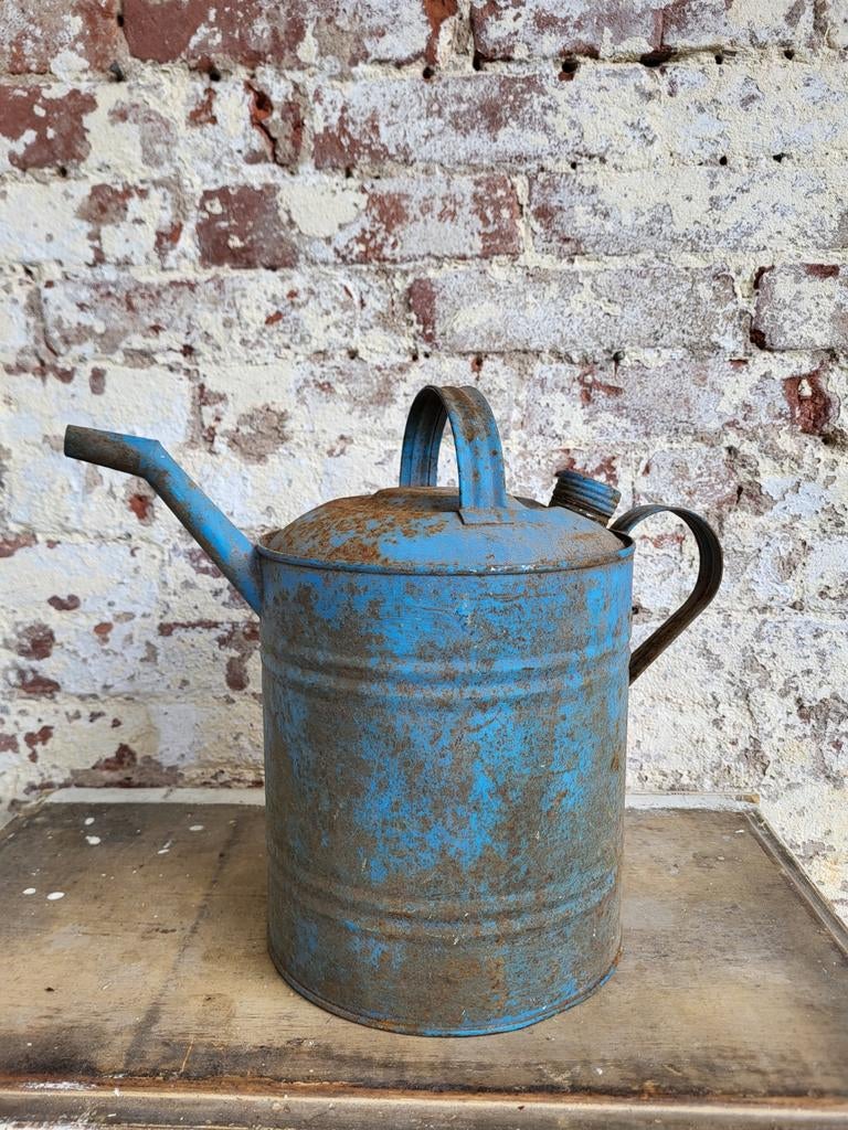 Franse brocante/ industriële blauwe oliekan / allegonda, Ophalen of Verzenden
