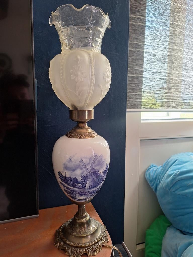 Delfts Blauw Tafellamp met Molen Decoratie, Antiek en Kunst, Ophalen of Verzenden