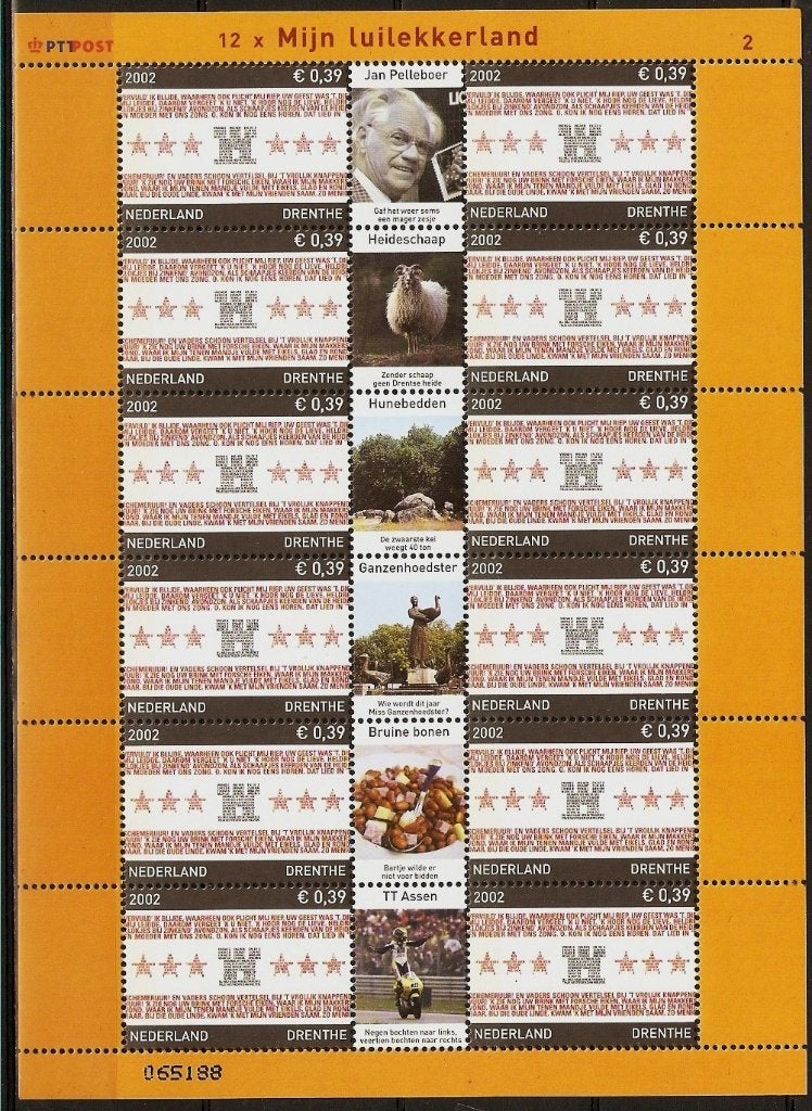 Nederland 2066 velletje Drenthe 12x0,39 euro., Postzegels en Munten, Verzenden, Postfris