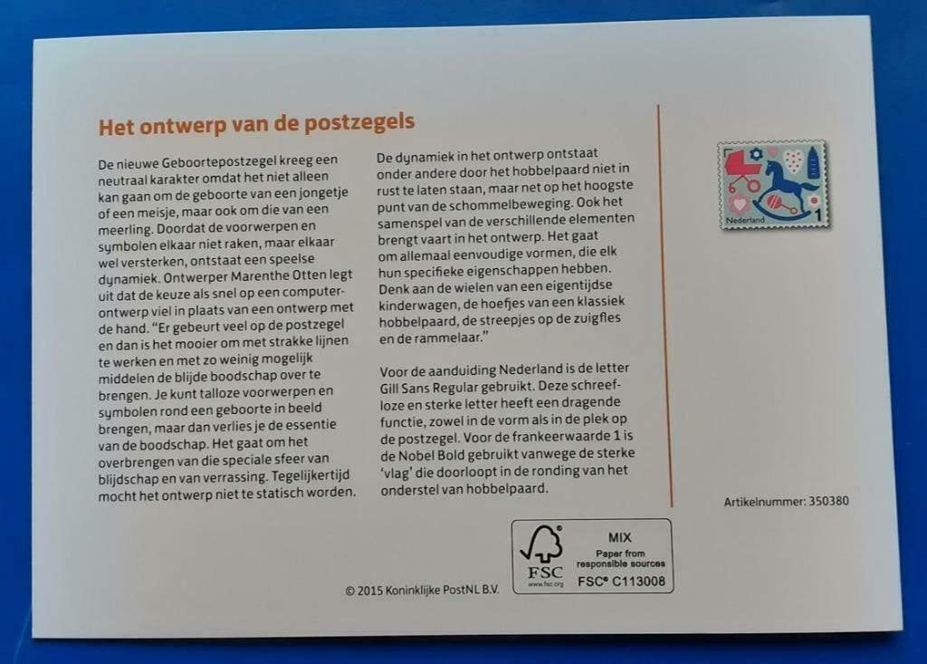 Postzegelmapje 514 - Geboortepostzegel, Verzenden, Na 1940, Postfris