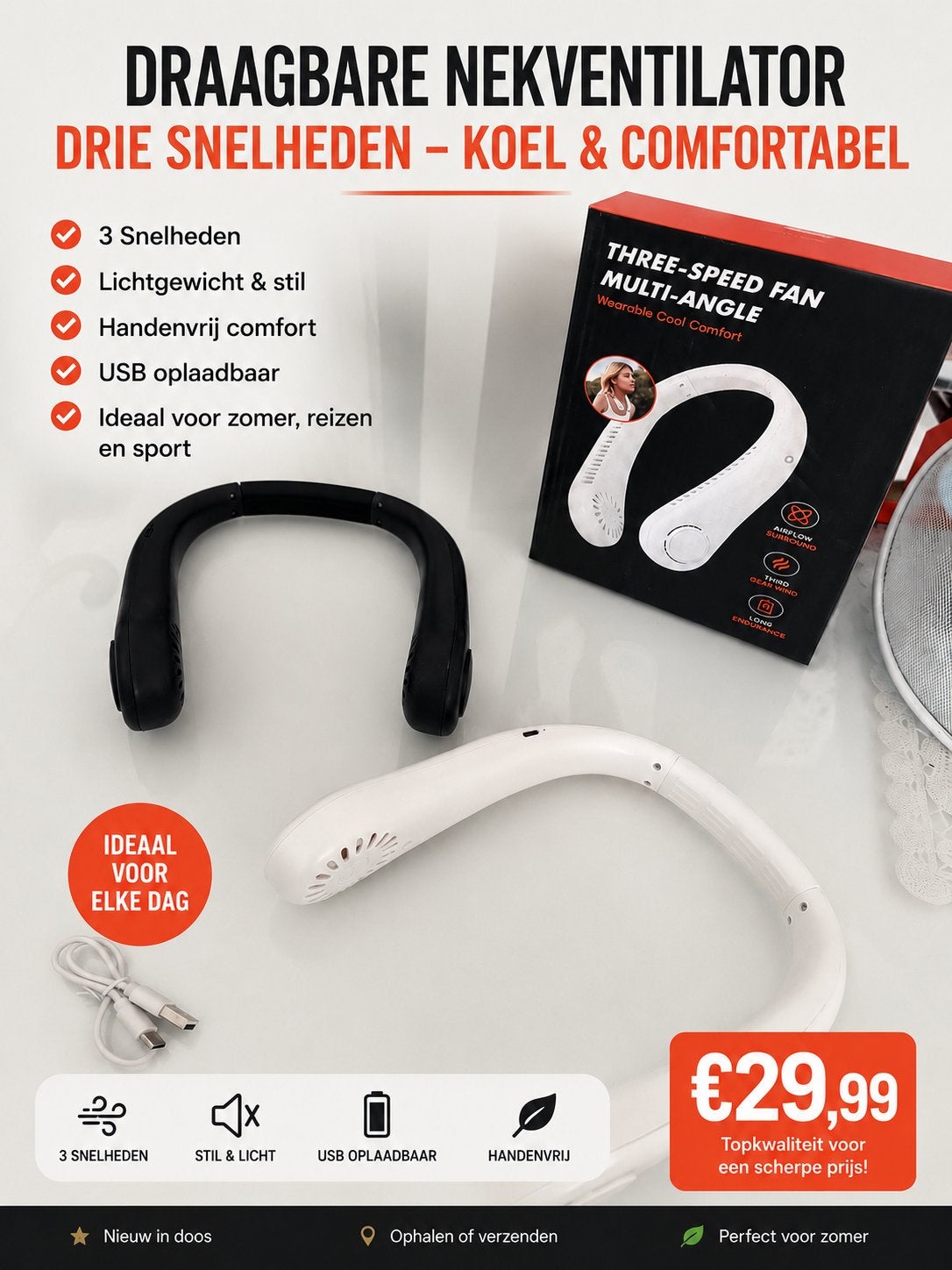 Draagbare Nekventilator - Verschillende Kleuren, Witgoed en Apparatuur, Ventilatoren, Ophalen of Verzenden, Nieuw, Overige