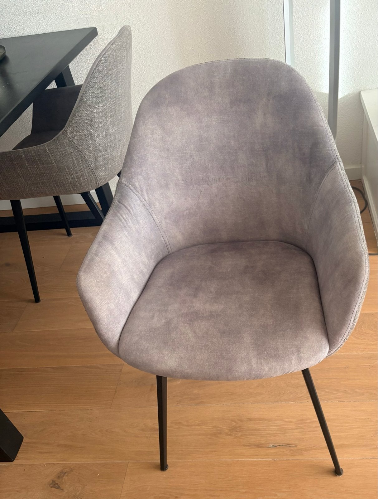 Set van 4 moderne eetkamerstoelen - Grijs/Paars, Ophalen, Overige kleuren, Zo goed als nieuw, Vier