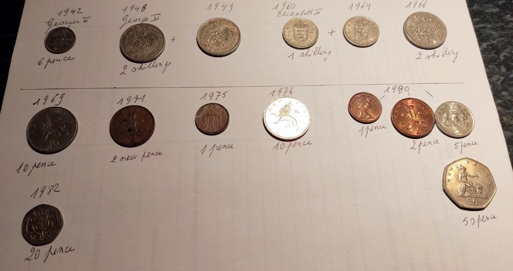 15 oude Engelse munten van 1942 tot 1982, Ophalen of Verzenden, Gebruikt