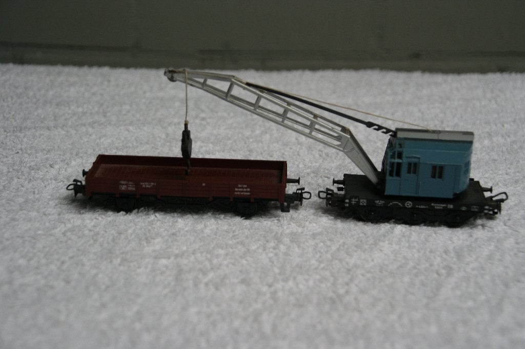 Marklin HO Kraan lichtblauw/zilver dak + laadwagon (7.17), Wisselstroom, Gebruikt, Wagon, Ophalen of Verzenden