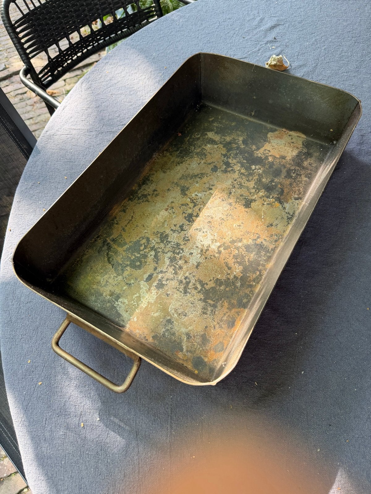 Vintage metalen braadslede met handvatten, Antiek en Kunst, Ophalen