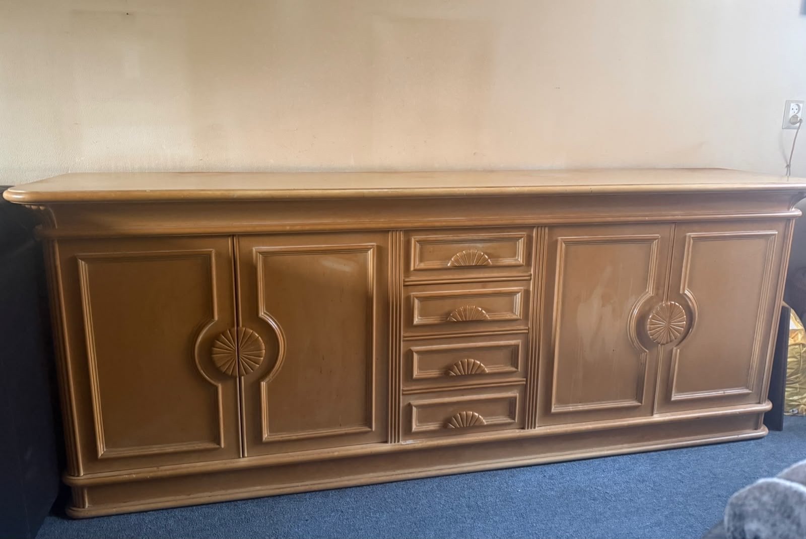 Massief houten dressoir met lades en deuren, Ophalen, Gebruikt, 200 cm of meer, Met lade(s)