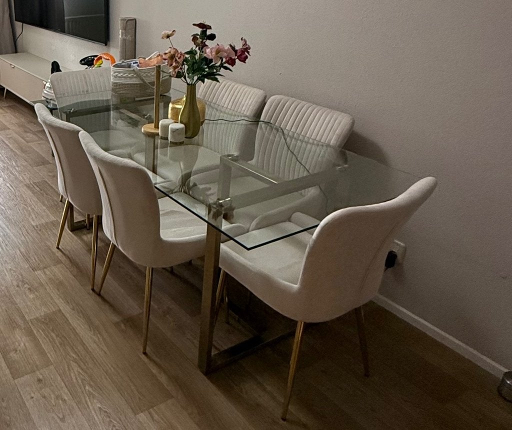 Eettafel met stoelen, Huis en Inrichting, Ophalen, Glas, 50 tot 100 cm, Zo goed als nieuw