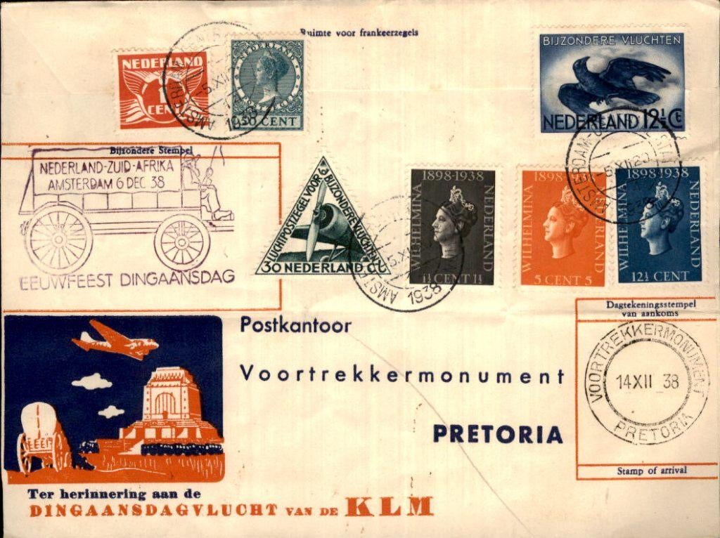 Zuid-Afrika - KLM - Frankering - FFC - 1938, Postzegels en Munten, Brieven en Enveloppen | Nederland, Verzenden, Envelop
