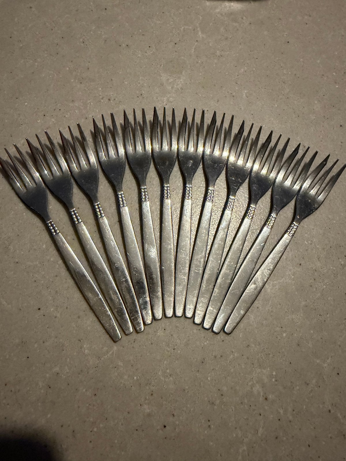 Set van 12 vintage dessertvorkjes, Ophalen of Verzenden, Gebruikt, Los bestek, Gebaksvork