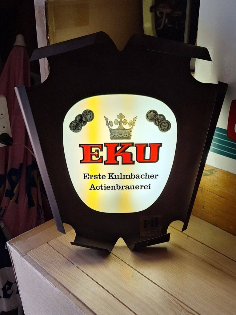 Originele Duitse vintage EKU bier lichtreclame, lichtbak🍺, Verzamelen, Merken en Reclamevoorwerpen, Ophalen, Gebruikt, ., Lichtbak of (neon) lamp