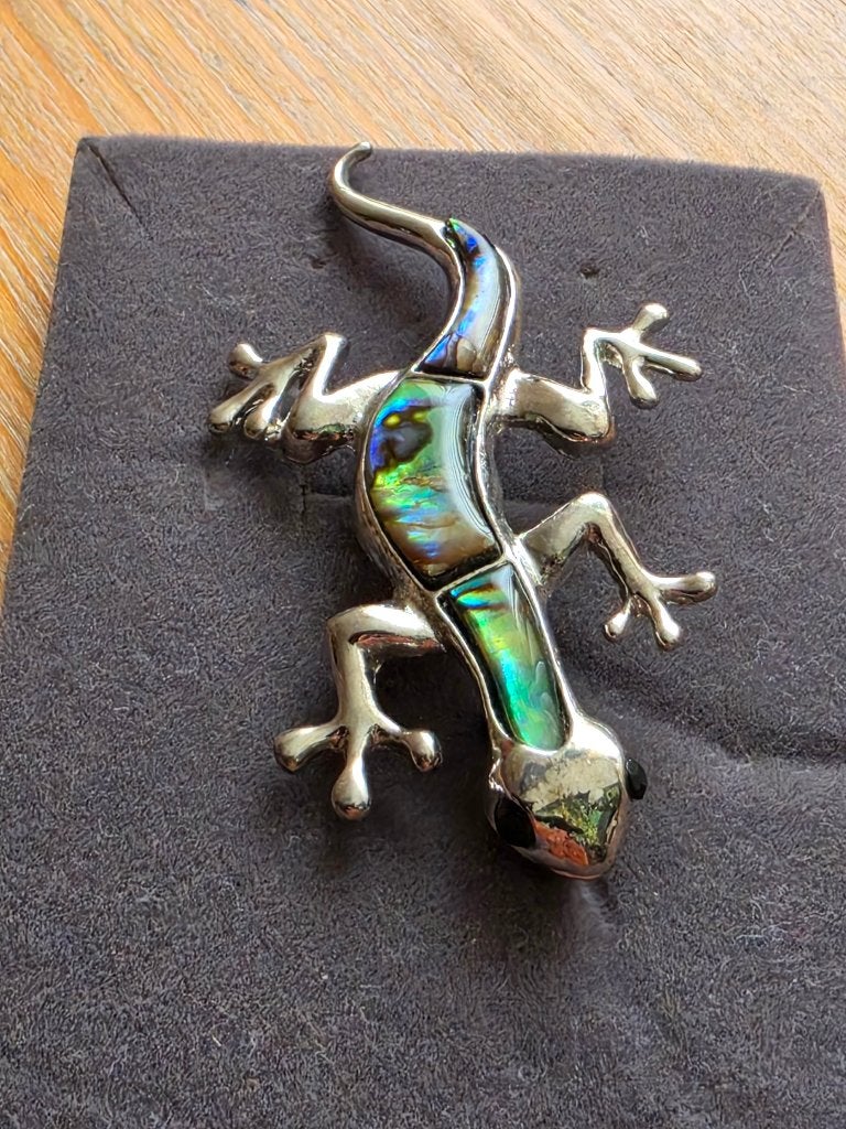 Vintage Gekko Broche met Parelmoer Inleg, Ophalen of Verzenden, Zo goed als nieuw, Overige materialen